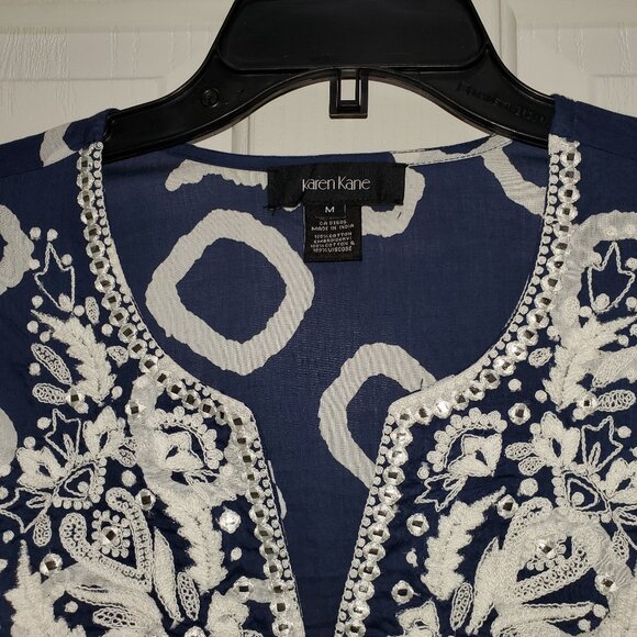 Karen Kane Embroidered Tunic, Navy Cotton Voile – NWOT - Picture 2 of 8